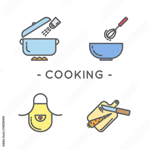 Line color cooking icon set