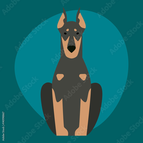 Funny cartoon dog character bread illustration in cartoon black puppy and doberman isolated friendly mammal vector illustration.