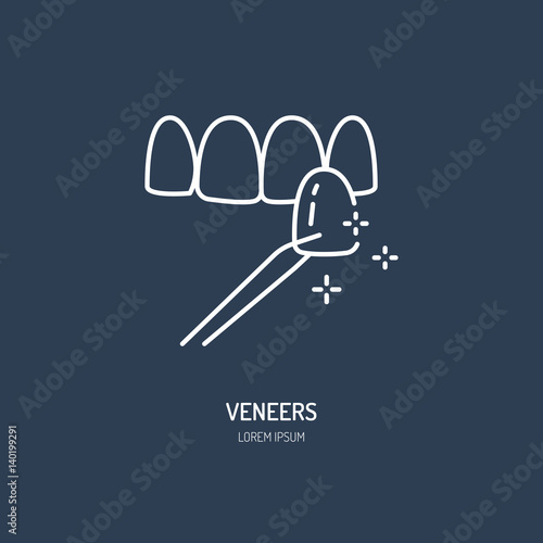 Veneers line icon. Dental care equipment sign, medical elements. Health care thin linear symbol for dentistry clinic.