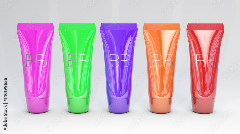 Foundation tube ads template different color packages bb cream different colors bottle mockup Skin toner 3D illustration Foundation tube ads template different color packages bb cream different colors bottle mockup Skin toner 3D illustration