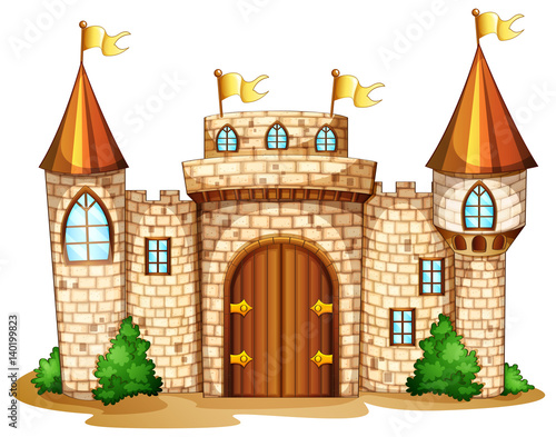 Castle towers with yellow flags