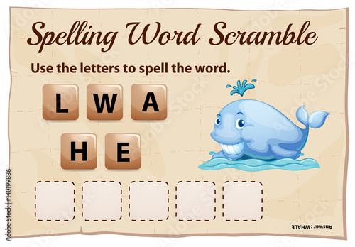 Spelling word scrable game with word whale