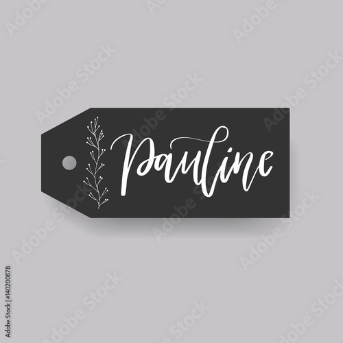 Common female first name on a tag. Hand drawn calligraphy. Wedding typography element. photo