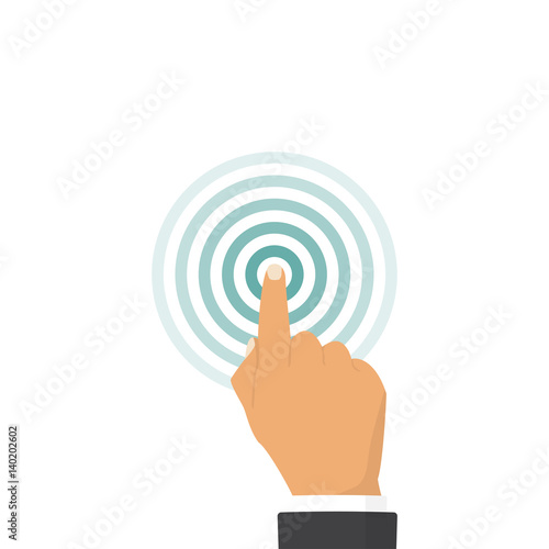 Hand with touching a button or pointing finger sign. Vector illustration