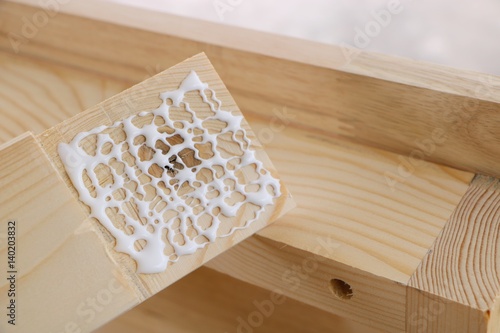 Assembling furniture, gluing rabbet joint