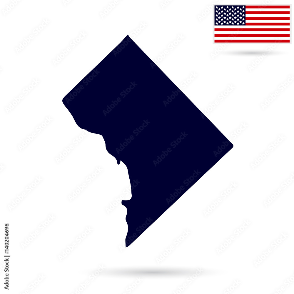 Columbia State Map, American flag, star. Icons on a white backgr Columbia State Map, American flag, star. Icons on a white backgr