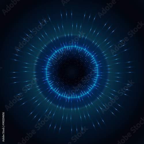 Technology concept  moving radial lines   shiny lights abstract background.