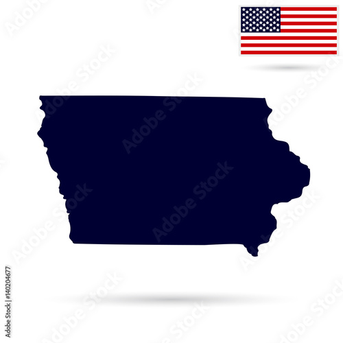 Map of the U.S. state  Iowa on a white background. American flag