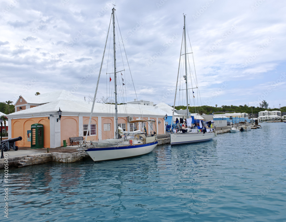 Sailboats in harbor at St. George's, Bermuda