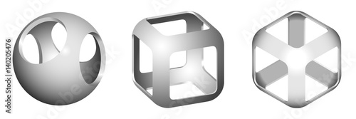 smoothed 3D cube, sphere with openings 