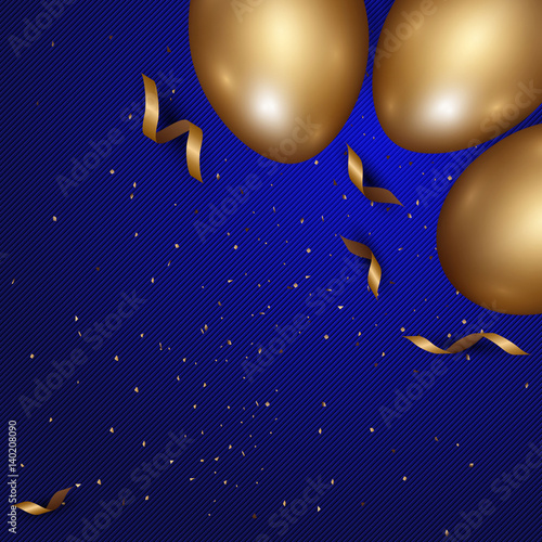 Easter eggs gold with confetti gold and dark blue colors free space place for text