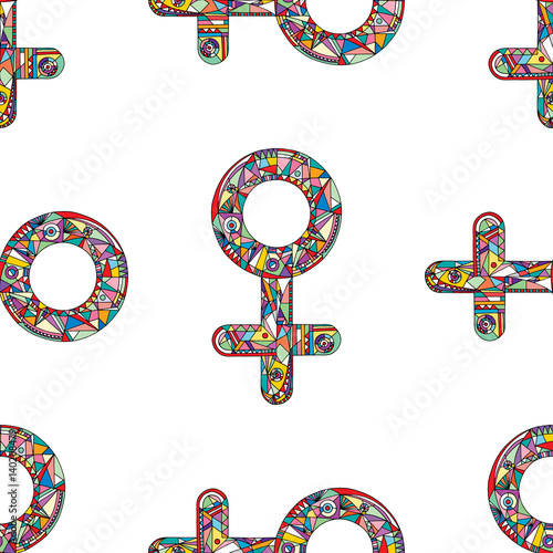 Vector abstract male and female gender signs pattern. Hand drawn sexual identity symbols seamless texture.