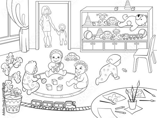 Kindergarten coloring book for children cartoon vector illustration