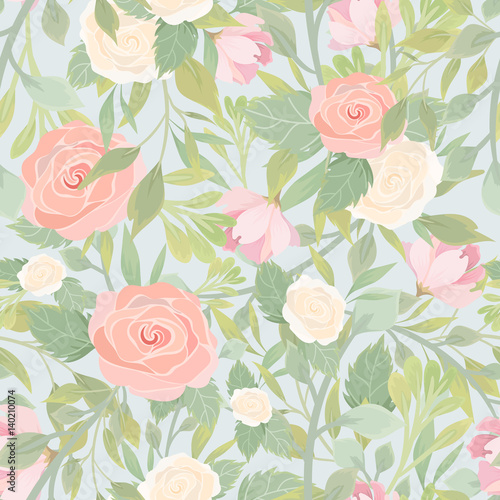 Seamless pattern with roses. Vector pattern with tender flowers