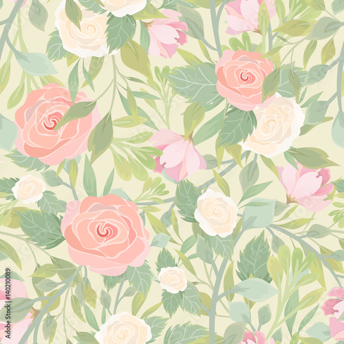 Seamless pattern with roses. Vector pattern with tender flowers © Hmarka