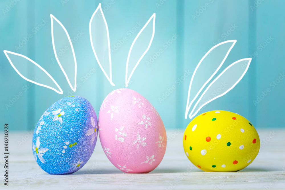 Easter eggs on wooden background