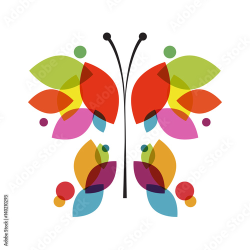 butterfly in abstract shape with colorful leaves. Vector illustration