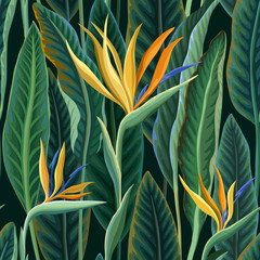Deken met foto Tropische bloemen patronen seamless floral pattern with tropical leaves and flowers  © citradora