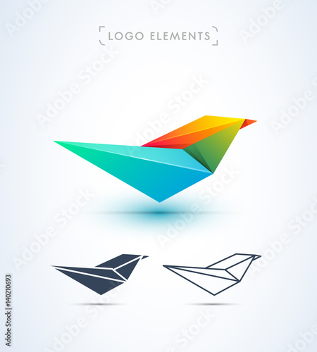 Vector origami 3d bird logo