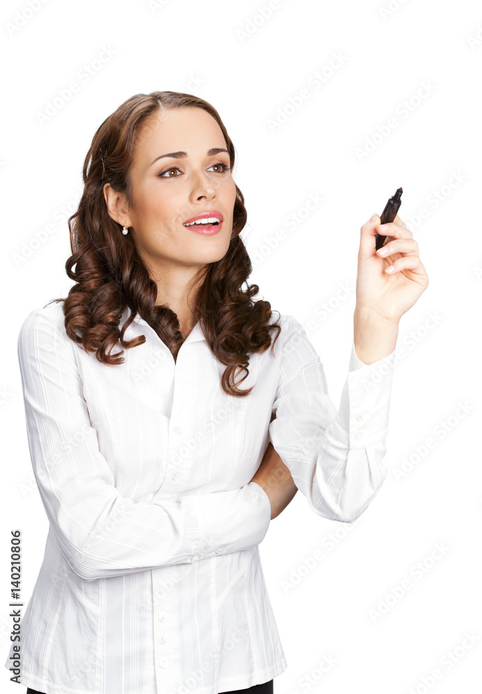 businesswoman writing or drawing on screen businesswoman writing or drawing on screen