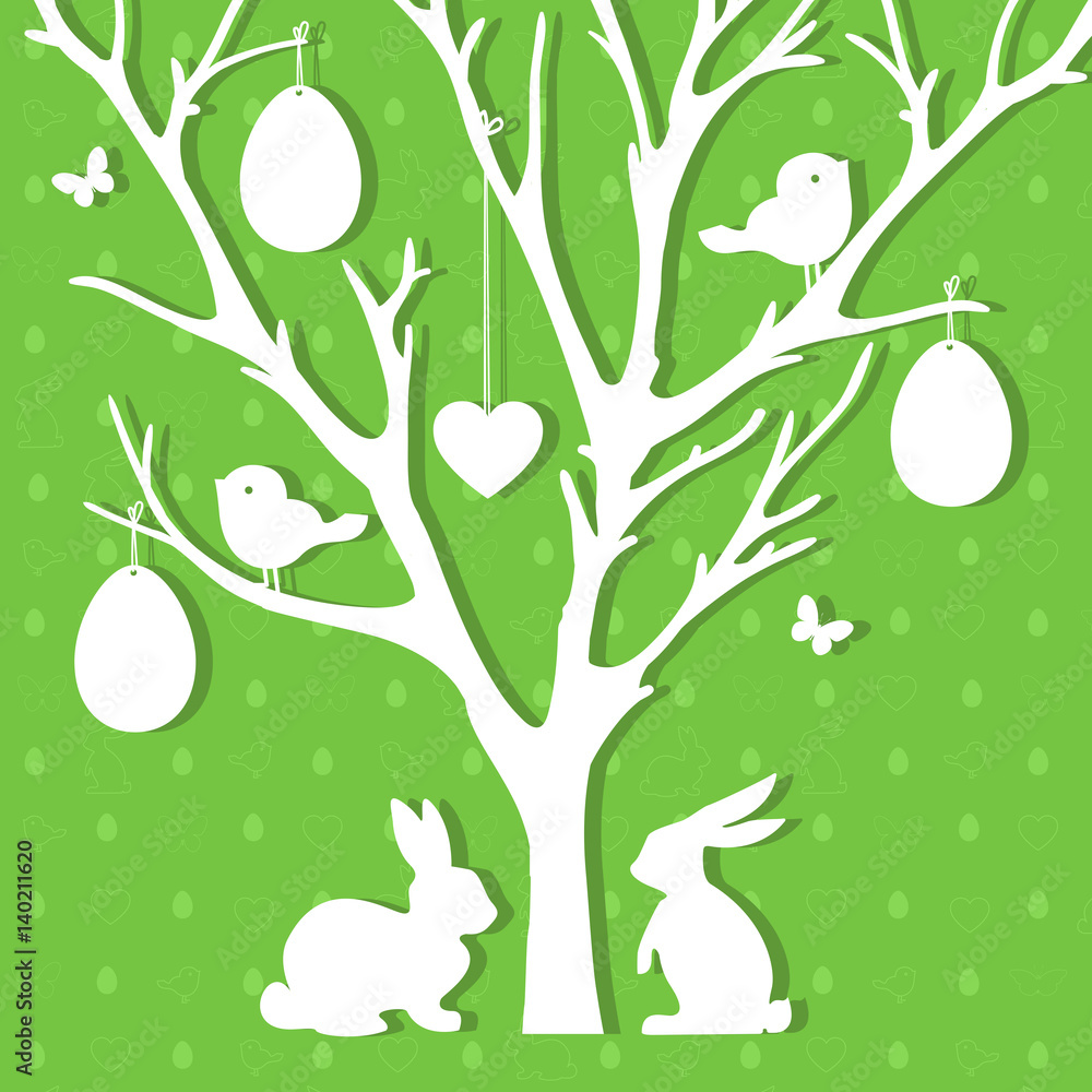 Easter paper decoration in form of Easter tree with eggs and rab Easter paper decoration in form of Easter tree with eggs and rab