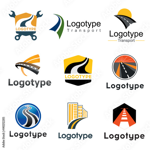 Road, transport . Abstract element set of logo templates