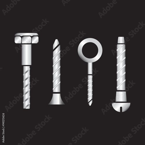 Construction hardware icons. Screws, bolts, nuts and rivets vector. bolts vector