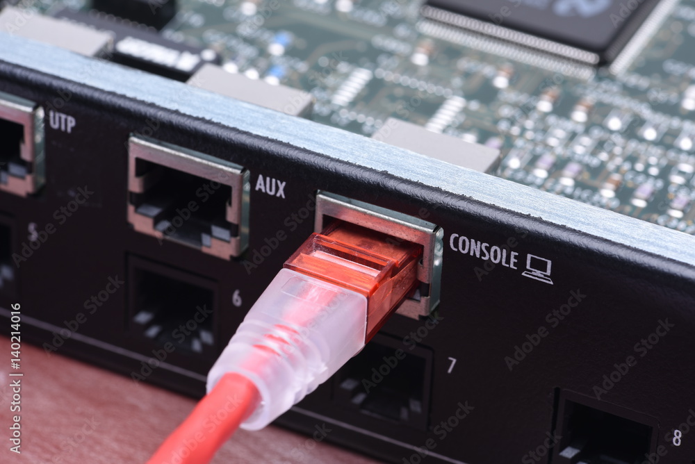 Technology Devices Network Switch Board with Ethernet Cables Technology Devices Network Switch Board with Ethernet Cables