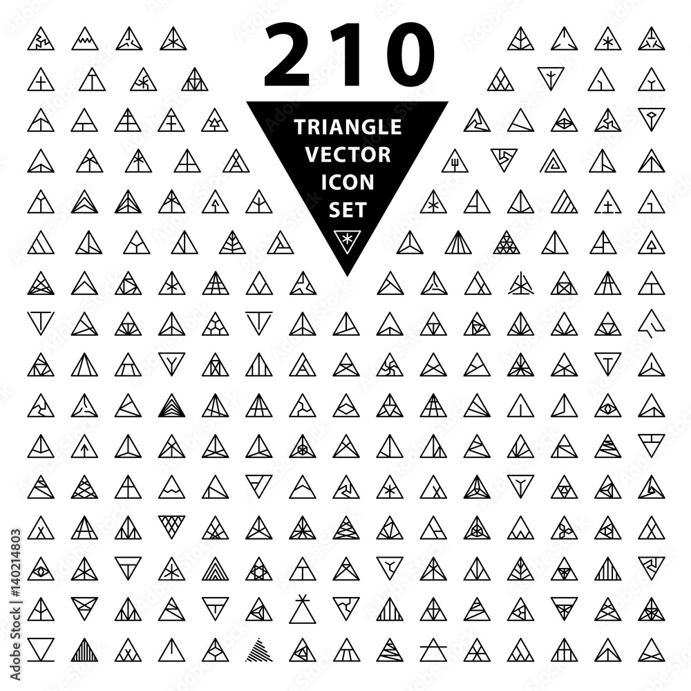 Set of thin stylish 210 icons. Trendy black linear triangle shape logo  design elements. Geometric, minimal hipster style symbol, sign, monogram,  tattoo templates. Vector. Isolated on white Stock Vector | Adobe Stock