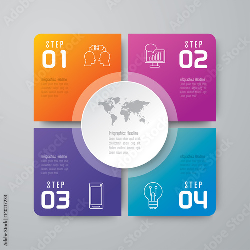 Infographics design vector and business icons with 4 options.