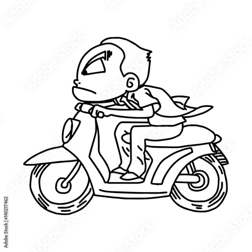 man riding motorcycle without helmet - vector illustration sketch hand drawn isolated on white background
