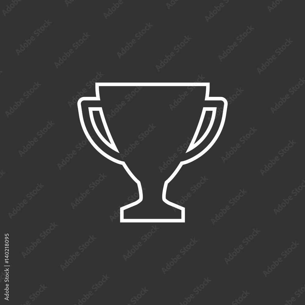 Trophy cup flat vector icon in line style. Simple winner symbol. White illustration isolated on black background. Trophy cup flat vector icon in line style. Simple winner symbol. White illustration isolated on black background.