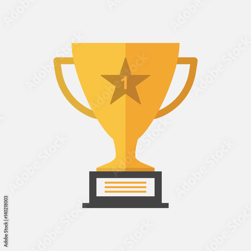 Trophy cup flat vector icon. Simple winner symbol. Gold illustration isolated on white background.