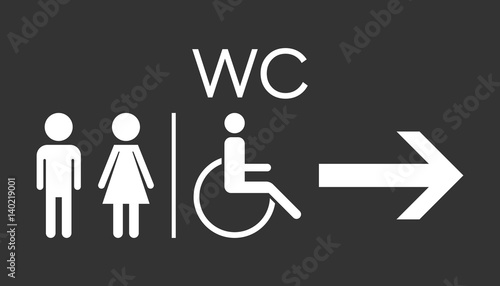 WC, toilet flat vector icon . Men and women sign for restroom on black background.