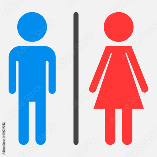WC, toilet flat vector icon . Men and women sign for restroom on white background.