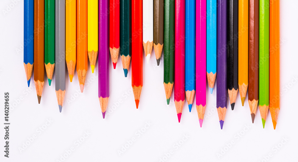 Colored pencils pattern isolated on white background Colored pencils pattern isolated on white background