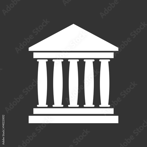 Bank building icon in flat style. Museum vector illustration on black background.