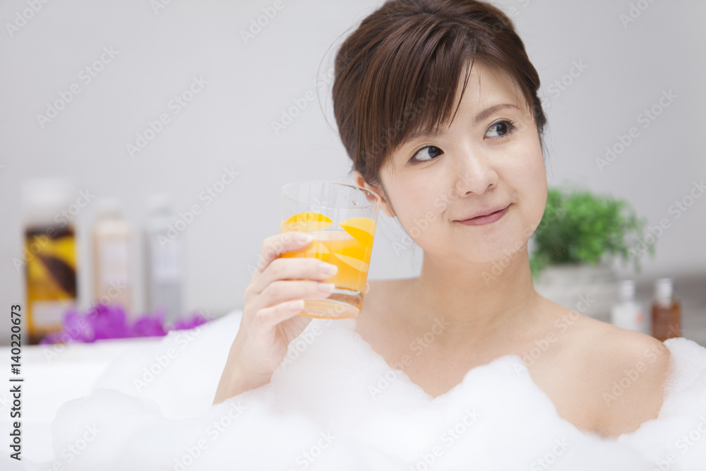 A woman taking a bath