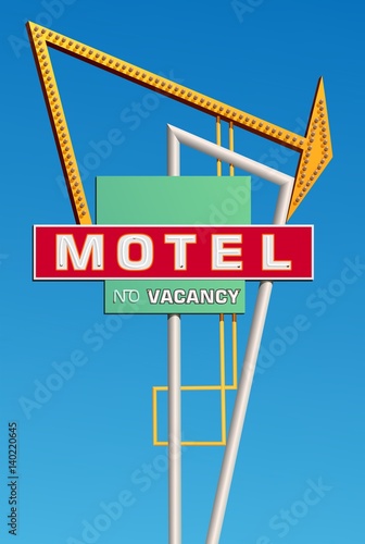 Route 66 style motel sign with copy space, Sky is removable in vector version.