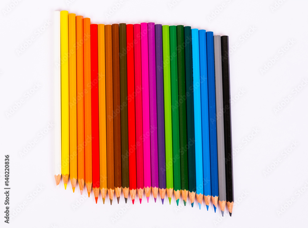 Colored pencils pattern isolated on white background Colored pencils pattern isolated on white background