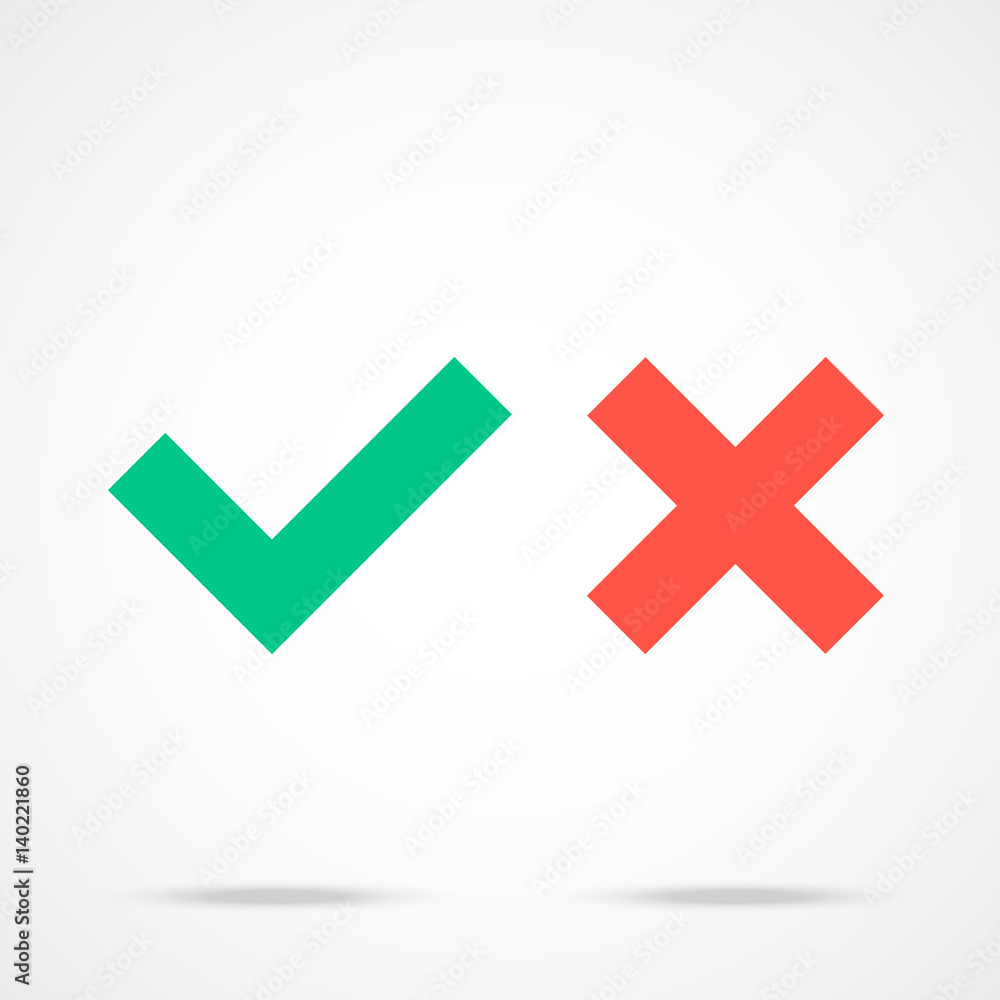 Check marks icons set. Tick and cross checkmarks. Flat design vector illustration Check marks icons set. Tick and cross checkmarks. Flat design vector illustration