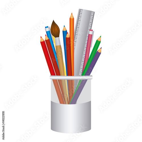 coloured pencils in jar icon, vector illustraction design image