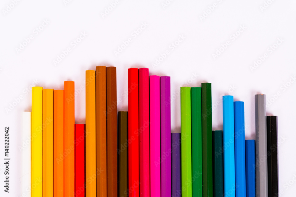 Colored pencils pattern isolated on white background Colored pencils pattern isolated on white background