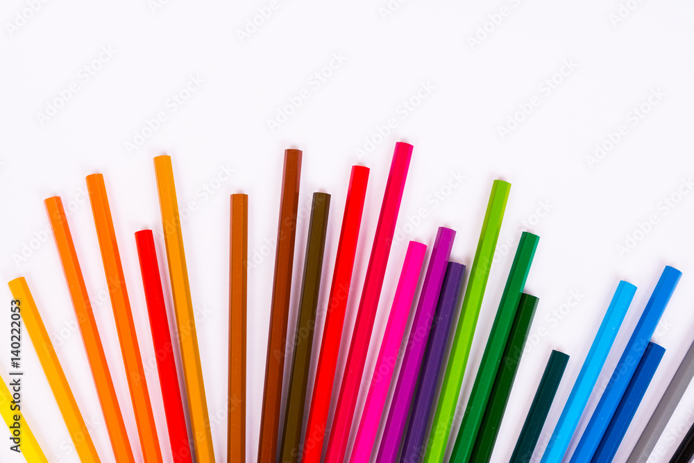 Colored pencils pattern isolated on white background Colored pencils pattern isolated on white background