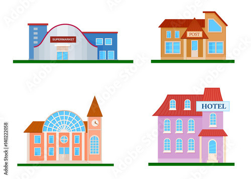 City buildings flat icons