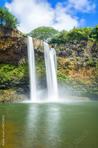 Amazing twin Wailua waterfalls on Kauai island  Hawaii