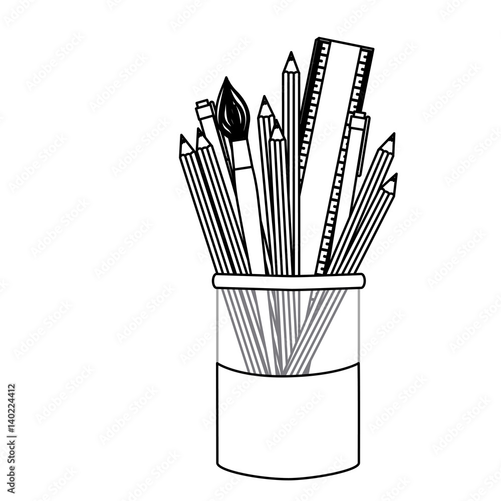 silhouette coloured pencils in jar icon, vector illustraction design image