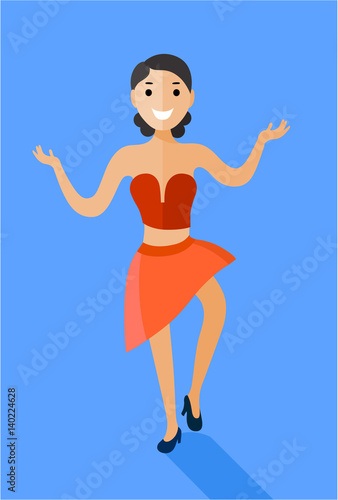 Flat icon of dancer. Isolated on blue background