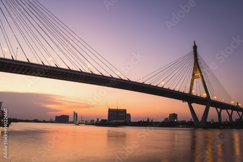 Sunset Scene Bhumibol Bridge, Bangkok, Thailand