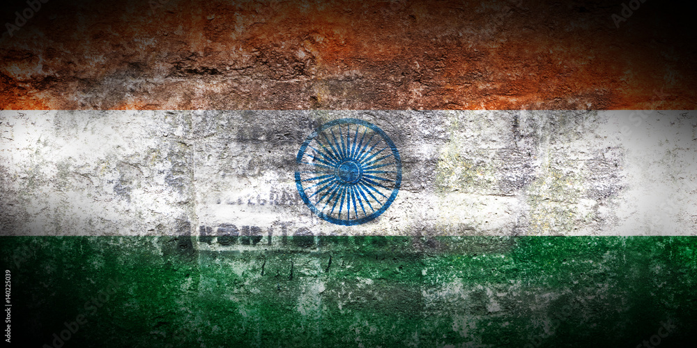 Grungy Flag of India on stone texture background closeup
